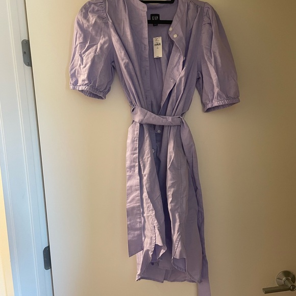 NWT!!! GAP Lavender Button-Up Dress - Linen-Cotton Puff Sleeve Mini Shirtdress - Picture 2 of 7